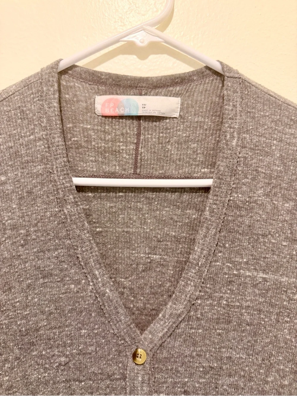 Free People Long Sleeve V-Neck Gray Knit Dress/Cardigan with Button Front